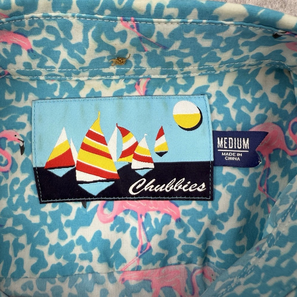 Chubbies Shirt Mens Medium Blue Polo Flamingo All Over Print Performance Golf - Picture 6 of 10